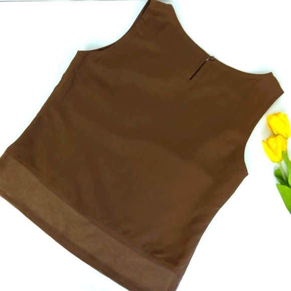Linea By Luis Dell'Olio Brown Linen Blend Sleeveless Dressy Tank Top Womens S - Picture 2 of 7